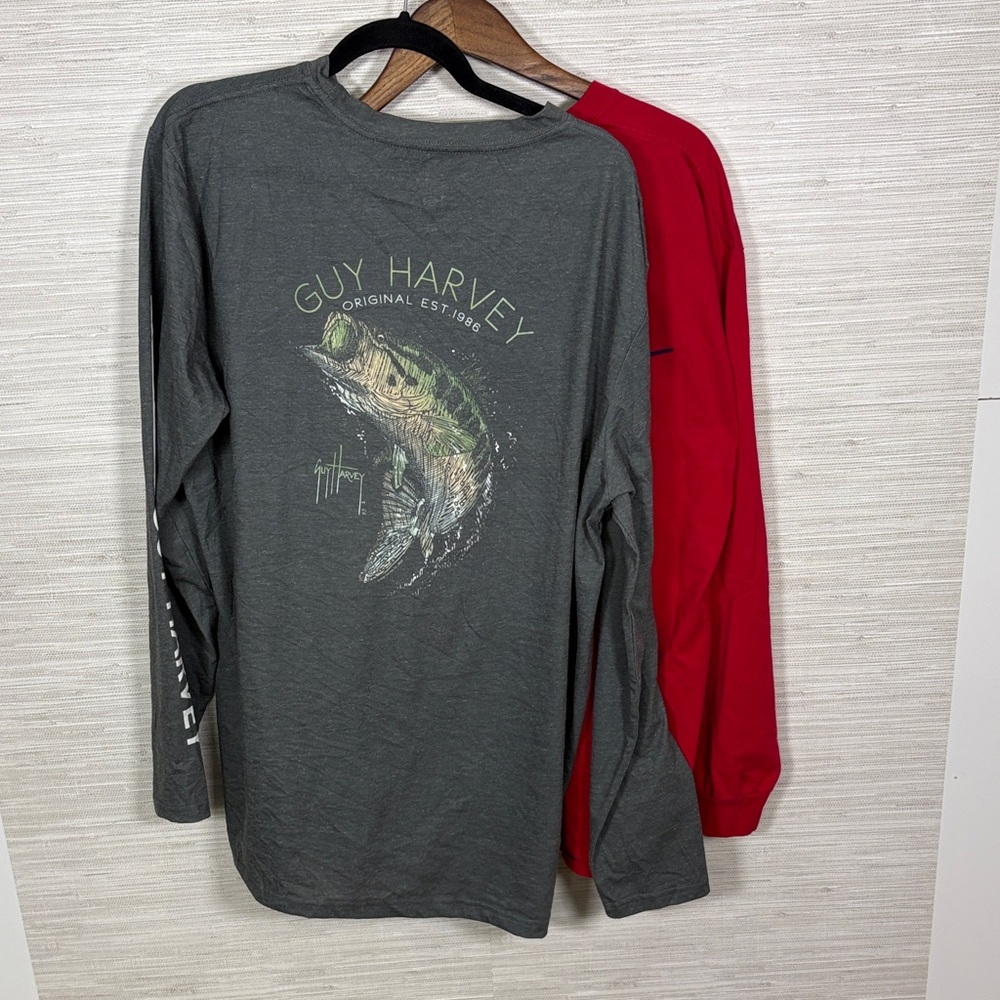 Guy Harvey Charcoal Long Sleeve Red Long Sleeve with Bass Swordfish designs XL